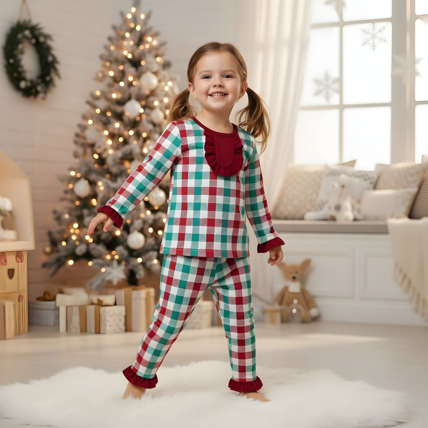 Christmas Red And Green Gingham Pajama Set