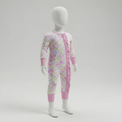 EVERLY’S FLOWERS RUFFLE BUTT FOOTIE SLEEPER