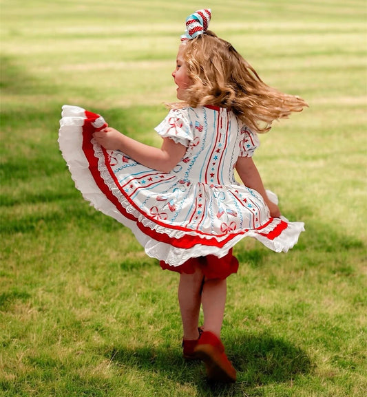 Patriotic Twirl American Flag - Play Dress with Bloomers - Exclusive Print