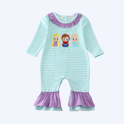 MAGICAL - STRIPE PRINCESS EMBROIDERY GIRL ROMPER
