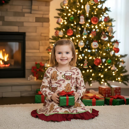 Gingerbread Candy Cane Hot Cocoa Twirl Dress