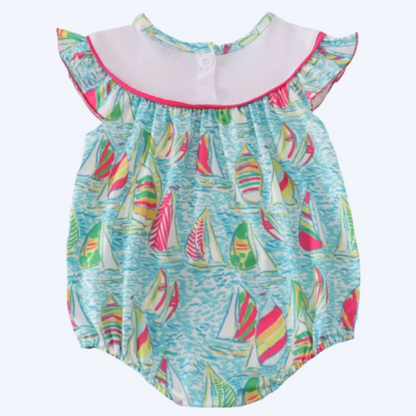 GREEN SAILBOAT LOVE I LOVE MOM EMBROIDERY GIRL BUBBLE