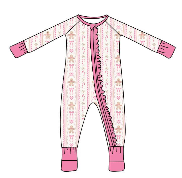 Pink Gingerbread Bows Bamboo Ruffle Zippy