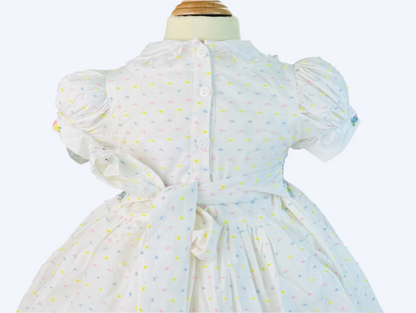 FLOWER BASKET BLUE HAND SMOCKED WITH HAND EMBROIDERED DRESS