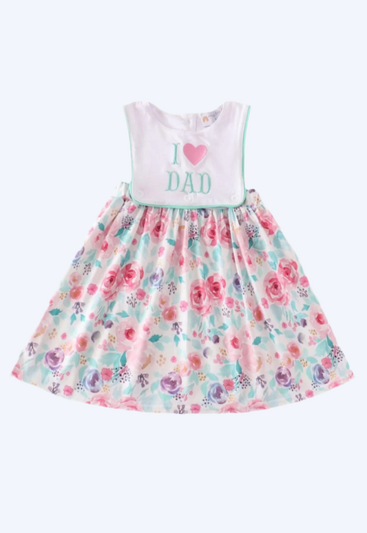 I LOVE DAD - FATHER’S DAY GIRLS FLORAL DRESS - EMBROIDERED
