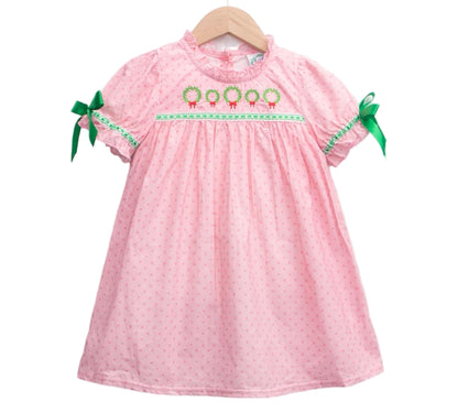 Pink Woven Wreath Dress Embroidered
