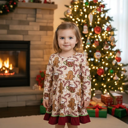 Gingerbread Candy Cane Hot Cocoa Twirl Dress