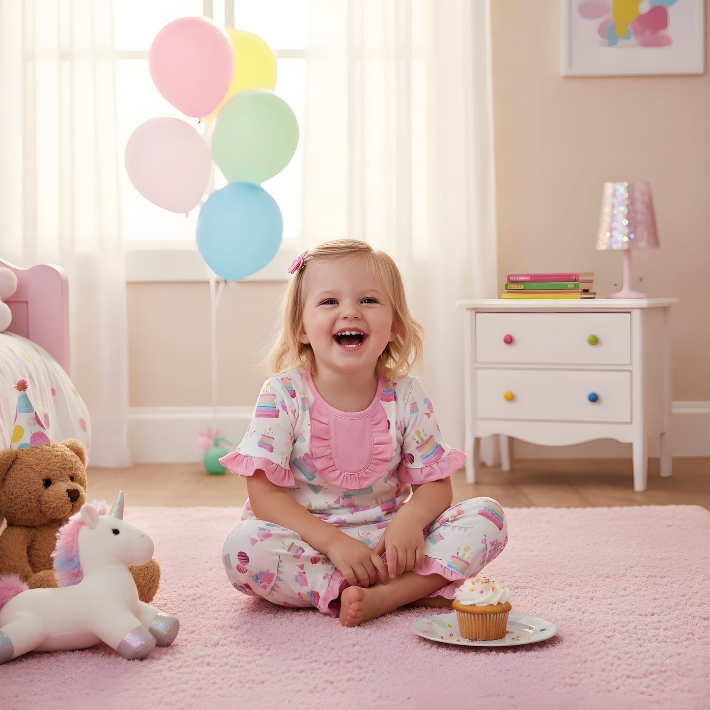 BIRTHDAY CAKE DREAMS SHORT SLEEVE PAJAMA PANTS SET