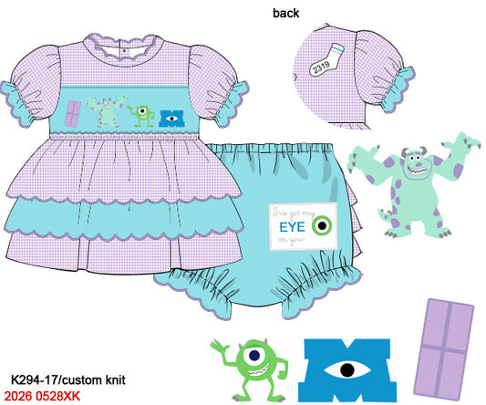 Monster Friends Hand Smocked "I Got My Eye On You" Girls Bloomer Set