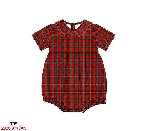 Christmas Baby Boy Red Tartan Plaid Smocked Bubble Romper