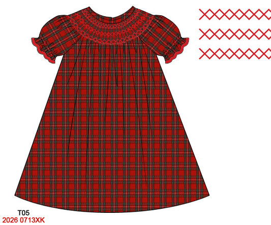 Christmas Girls Red Tartan Plaid Hand Smocked Dress