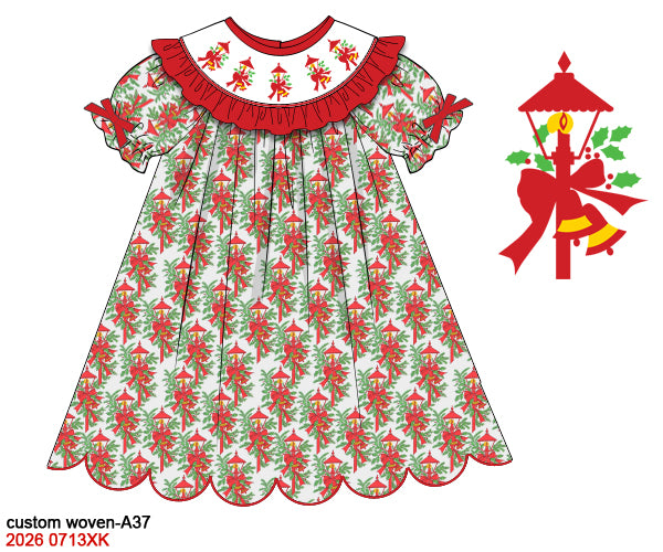 Girls Christmas Hand Smocked Vintage Christmas Lamp Post Dress