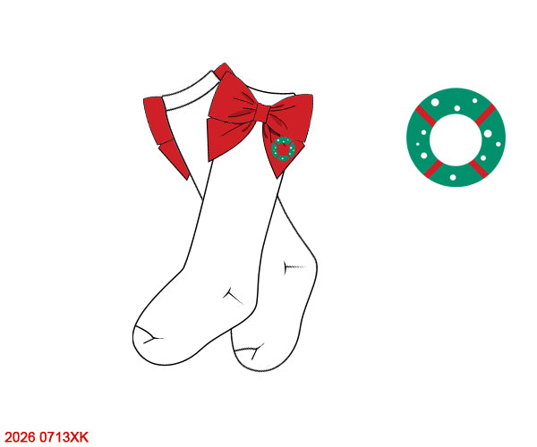 Girls' Christmas Wreath Red Bow Knee-High Socks - White