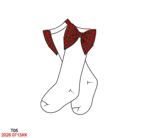 Christmas Girls White Knee High Socks with Red Tartan Plaid Bows