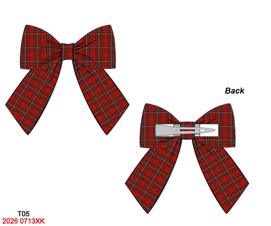 Christmas Girls Red Tartan Plaid Long Tail Hair Bow Clip