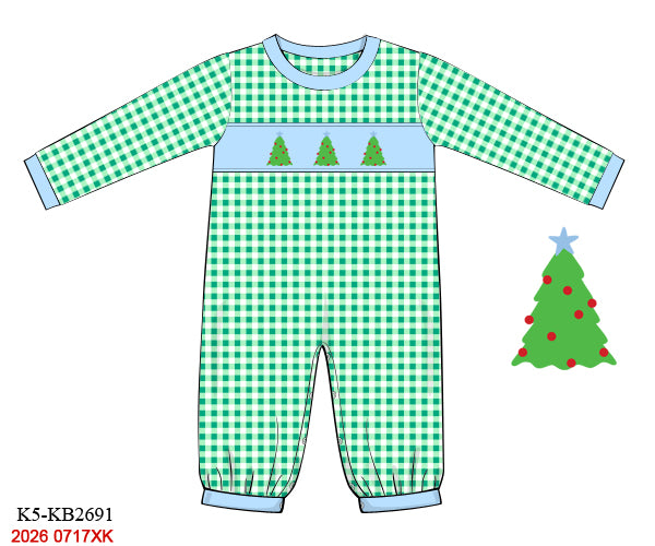 Baby & Toddler Hand Smocked Christmas Tree Green Gingham Romper