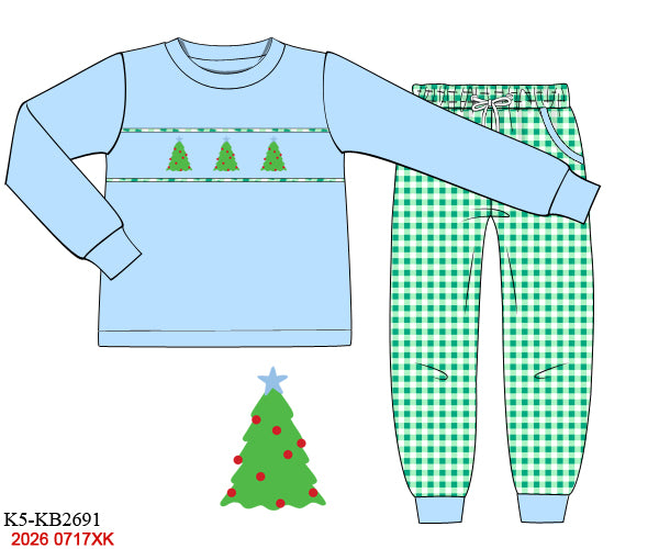 Boys Hand Smocked Christmas Tree Pajama Set