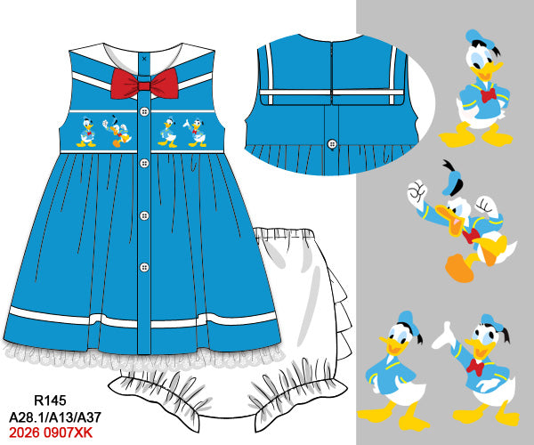 Girls Hand-Smocked Sailor Duck Bloomer Set - Blue & White