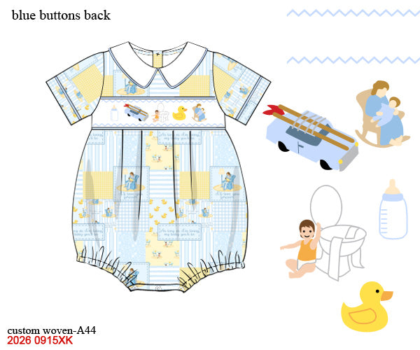 Baby Boys Hand-Smocked Storybook Nursery Bubble - Light Blue