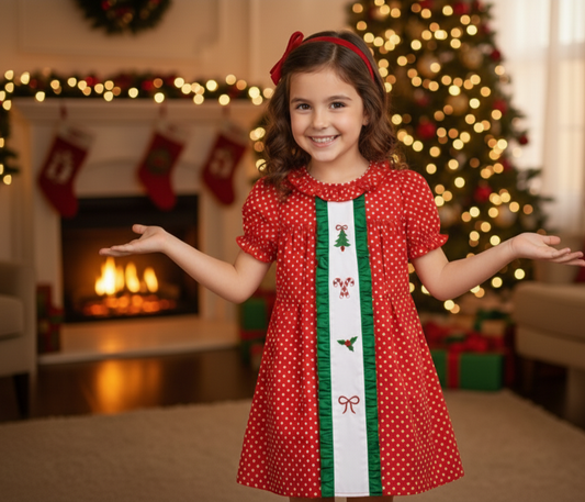 CHRISTMAS RED DRESS POLKA DOT - EMBROIDERY
