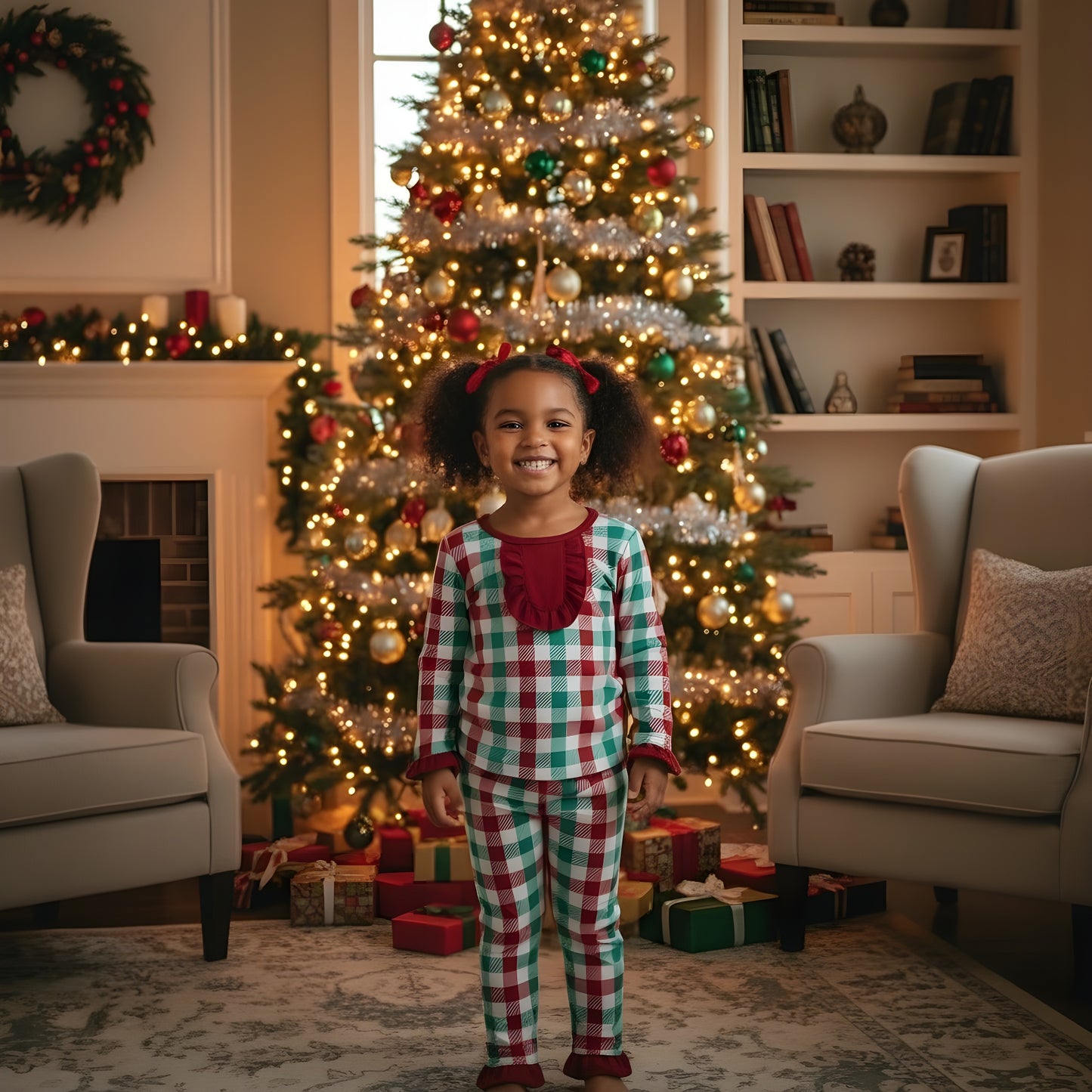 Christmas Red And Green Gingham Pajama Set