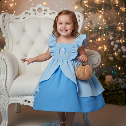 CINDERELLA SMOCKED BLUE PRINCESS CARRAIGE DRESS – A DREAM COME TRUE
