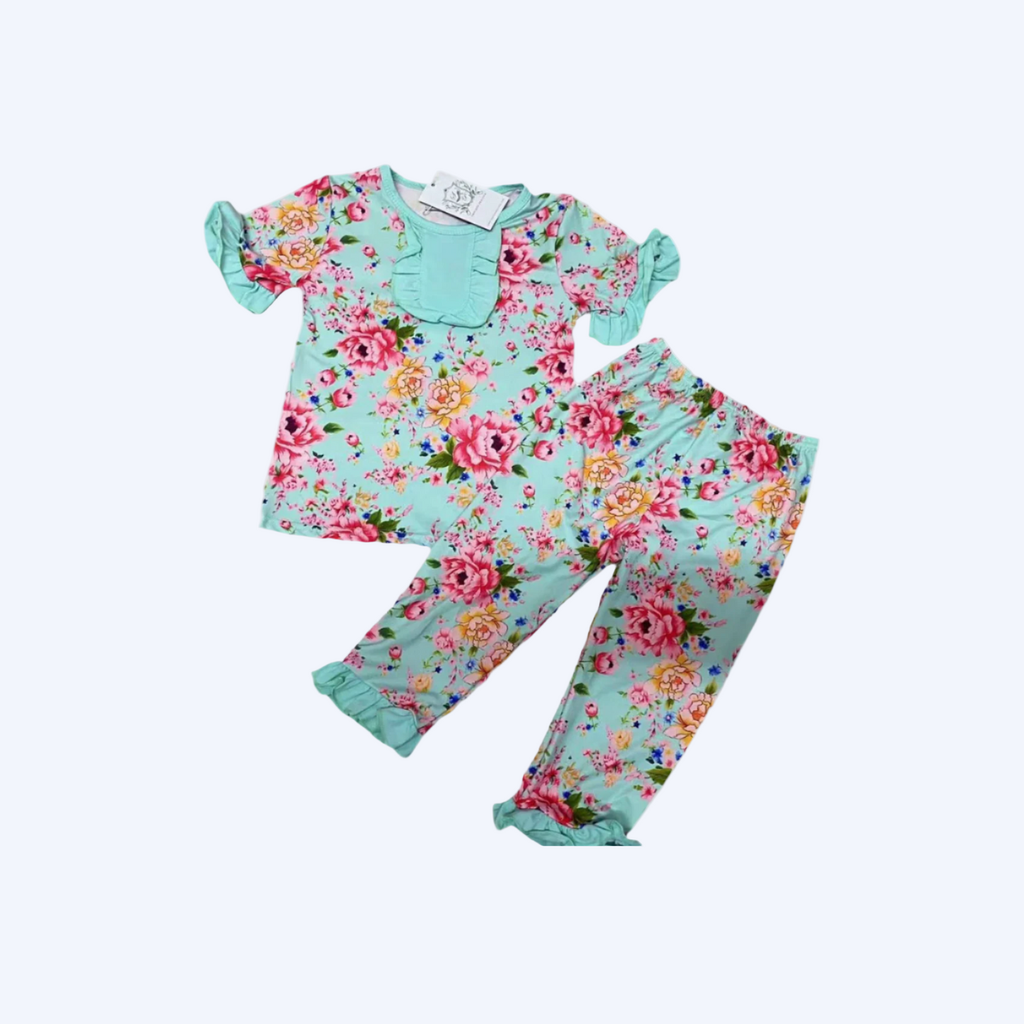 TEAL FLORAL SHORT SLEEVE PAJAMA SET