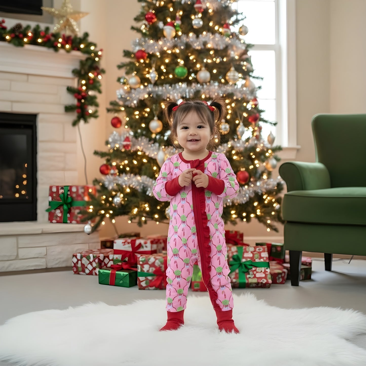 Christmas Chinoiserie Pink Candy Cane Long Sleeve Zippy