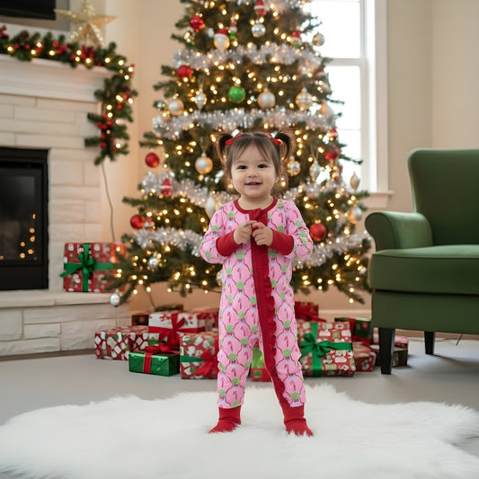 Christmas Chinoiserie Pink Candy Cane Long Sleeve Zippy