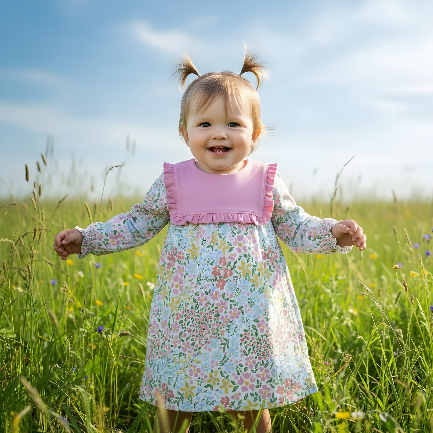 Evelyn Floral Long Sleeve Dress With Bib