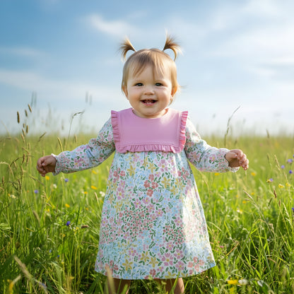 Evelyn Floral Long Sleeve Dress With Bib