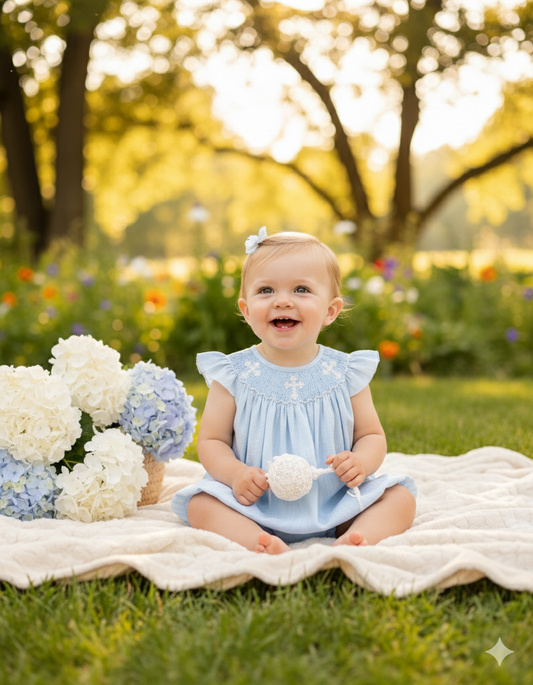 SUNDAY BEST - HANDSMOCKED LIGHT BLUE BUBBLE