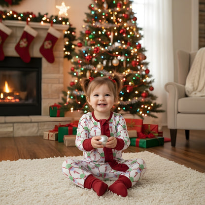 Christmas White Candy Cane Long Sleeve Zippy