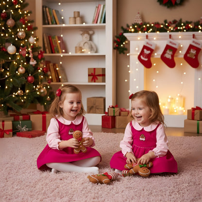 Girls Pink Corduroy Applique Gingerbread Diaper Set With Long Sleeve Top