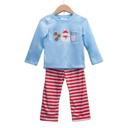 Boys Milk And Cookies With Santa Christmas Embroidered Pants Set