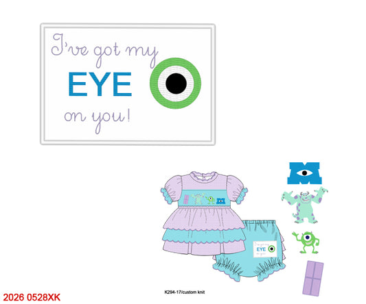 Monster Friends Hand Smocked "I Got My Eye On You" Girls Bloomer Set