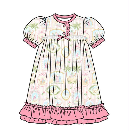 Girls' Pastel Nativity Short-Sleeve Ruffle Nightgown