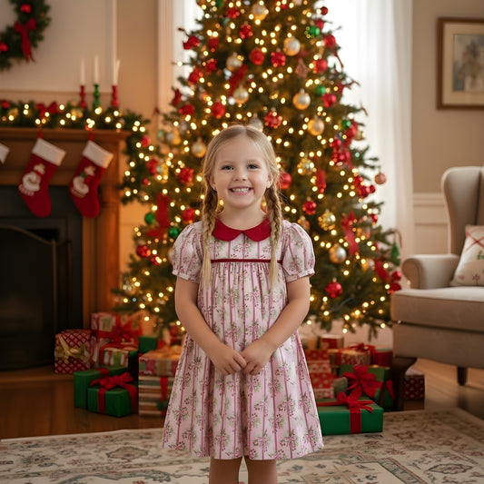Christmas Garland Holly Berry Bows Girl Dress