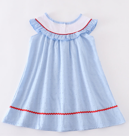 Patriotic Blue swiss dot flag embroidery dress