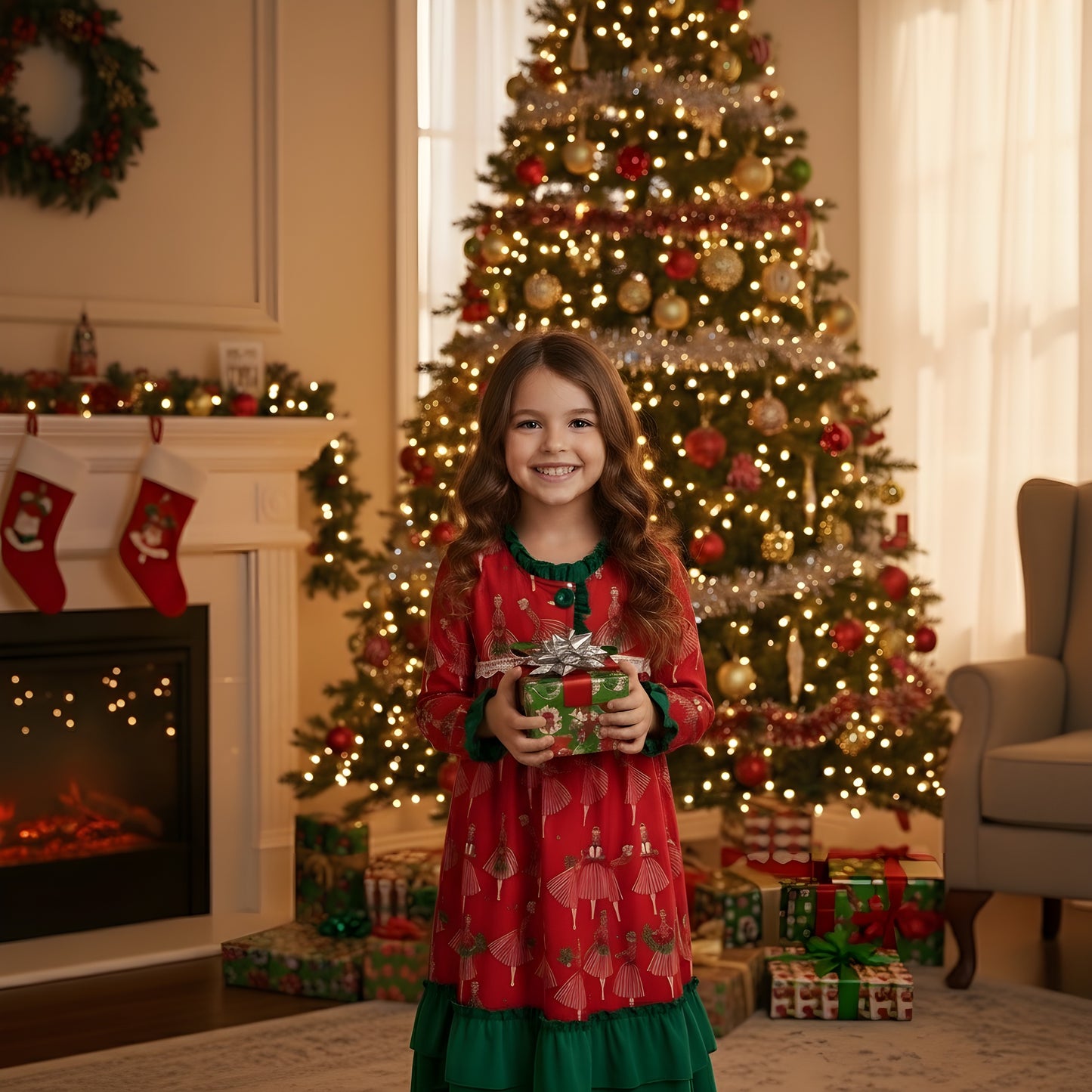 Vintage Christmas Lady Icons - Girls Nightgown