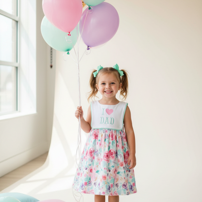 I LOVE DAD - FATHER’S DAY GIRLS FLORAL DRESS - EMBROIDERED