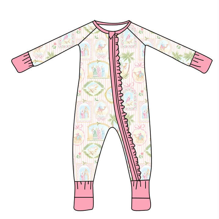 Pastel Nativity Ruffle Bamboo Zippy Sleeper