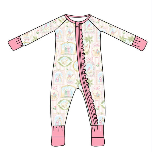 Pastel Nativity Ruffle Bamboo Zippy Sleeper