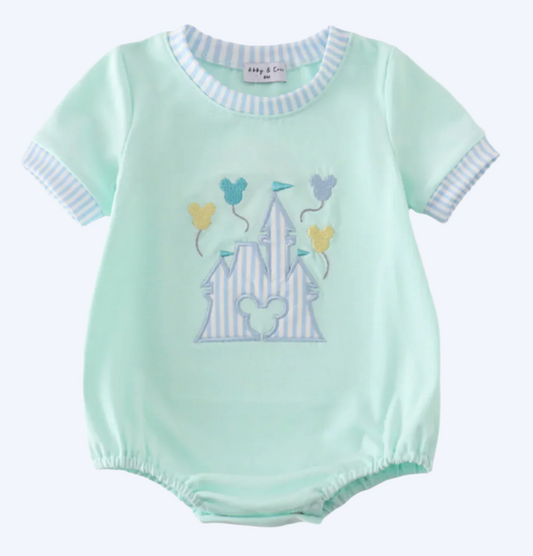 BOYS CASTLE BALLOON APPLIQUÉ BUBBLE ROMPER