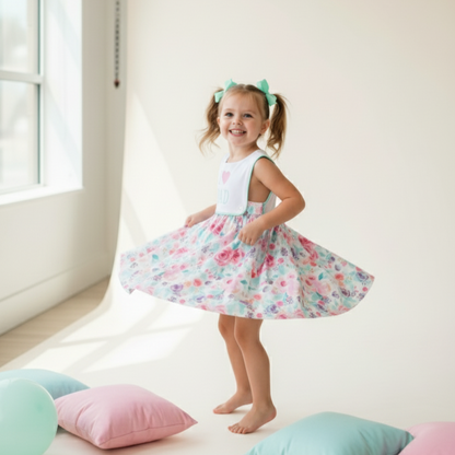 I LOVE DAD - FATHER’S DAY GIRLS FLORAL DRESS - EMBROIDERED