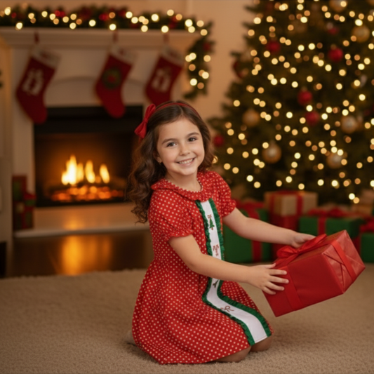 CHRISTMAS RED DRESS POLKA DOT - EMBROIDERY