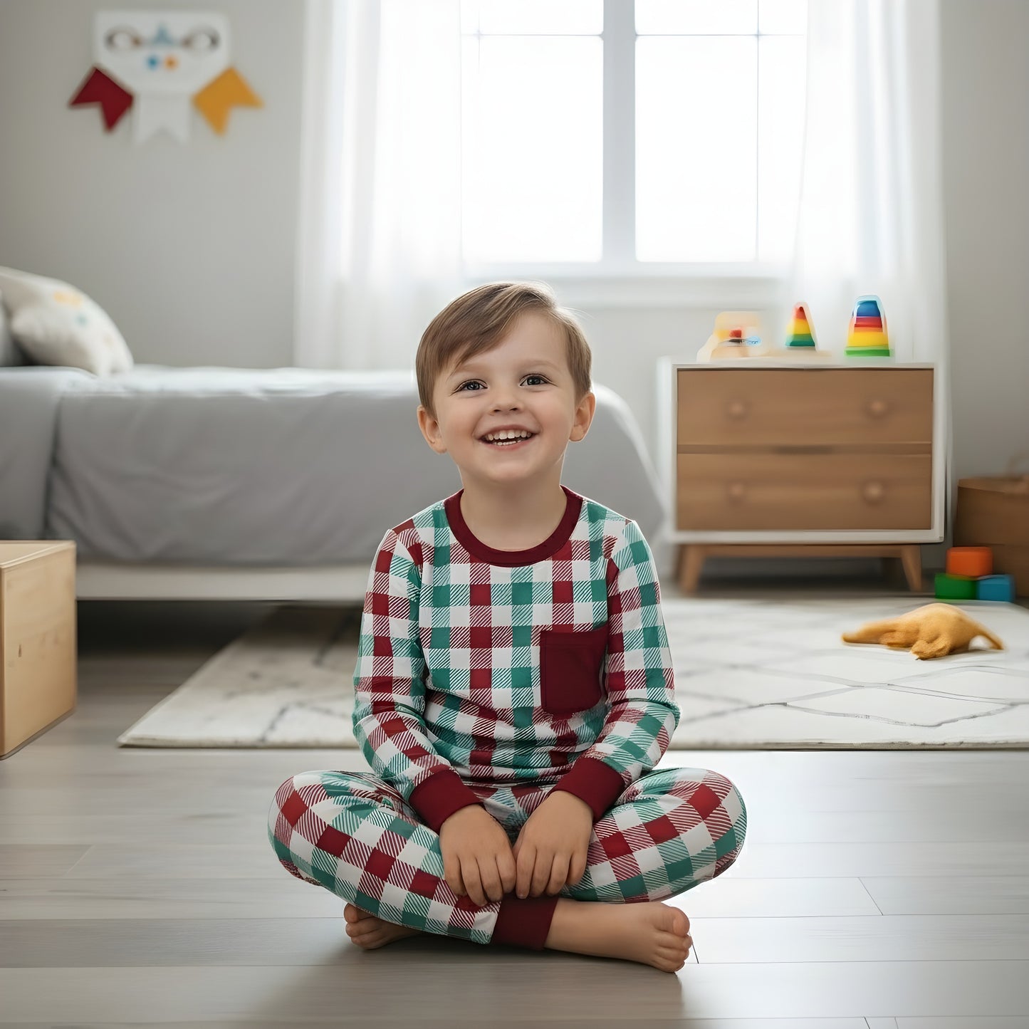 Christmas Red And Green Gingham Pajama Set Boys