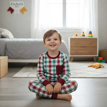 Christmas Red And Green Gingham Pajama Set Boys