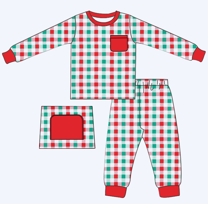 Christmas Red And Green Gingham Pajama Set Boys