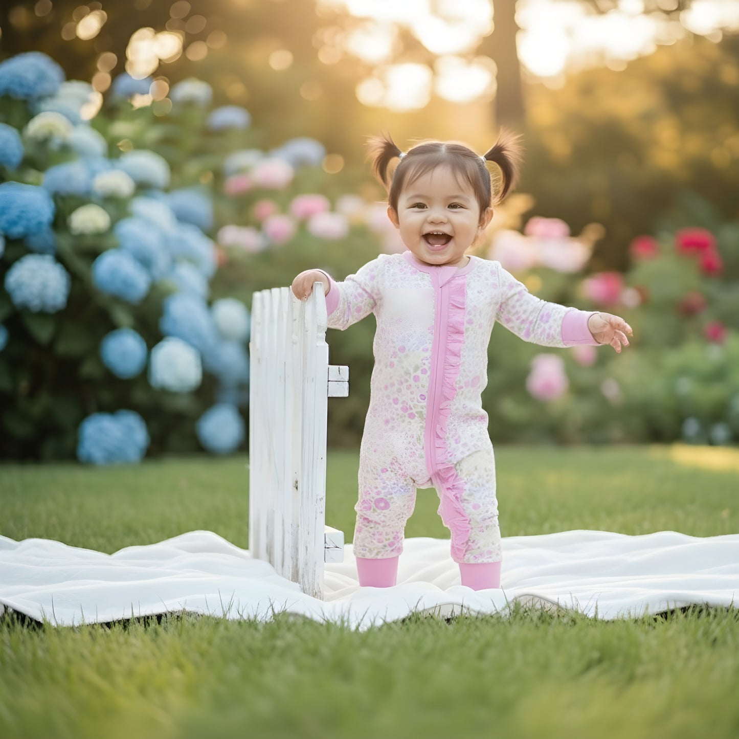 EVERLY’S FLOWERS RUFFLE BUTT FOOTIE SLEEPER
